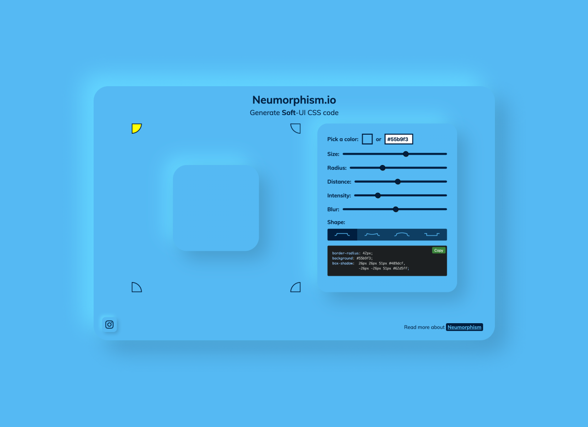 Neumorphism/Soft UI CSS shadow generator